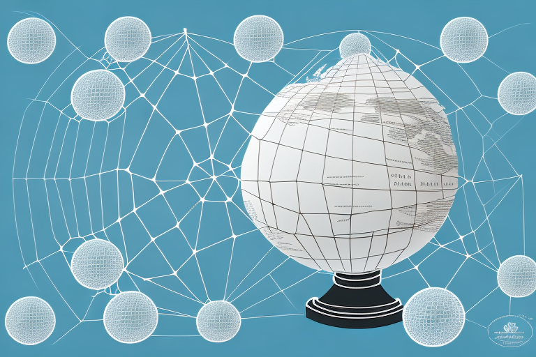 A globe with a web of trade routes connecting the continents