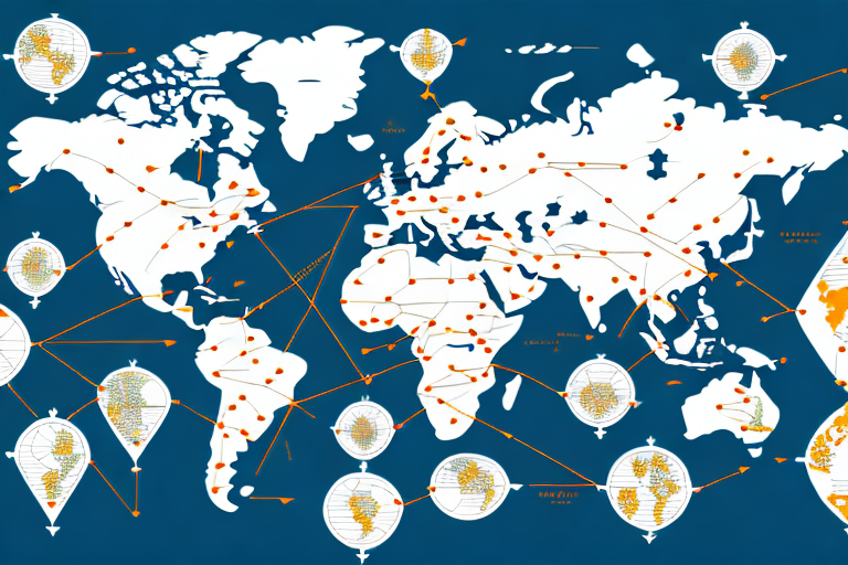 A map of the world with arrows representing the flow of goods and services between countries