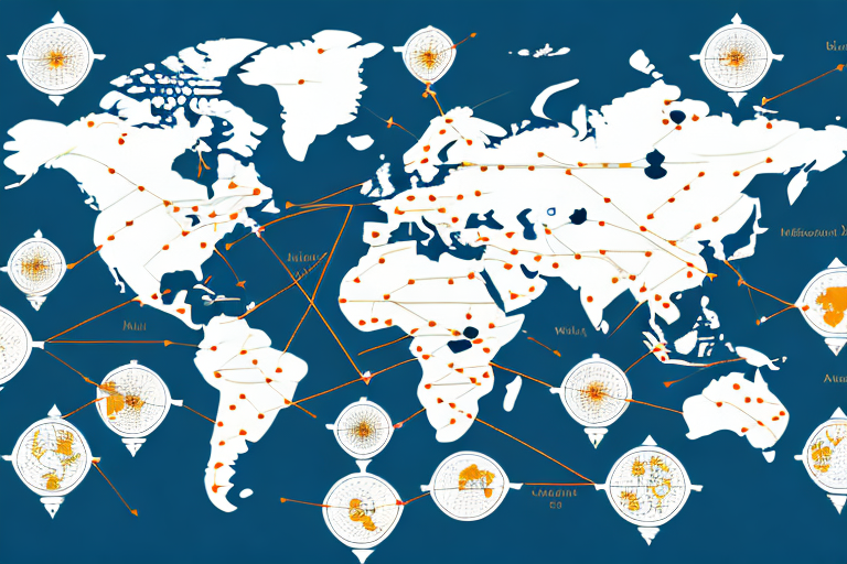 A map of the world with arrows representing the flow of goods and services between countries