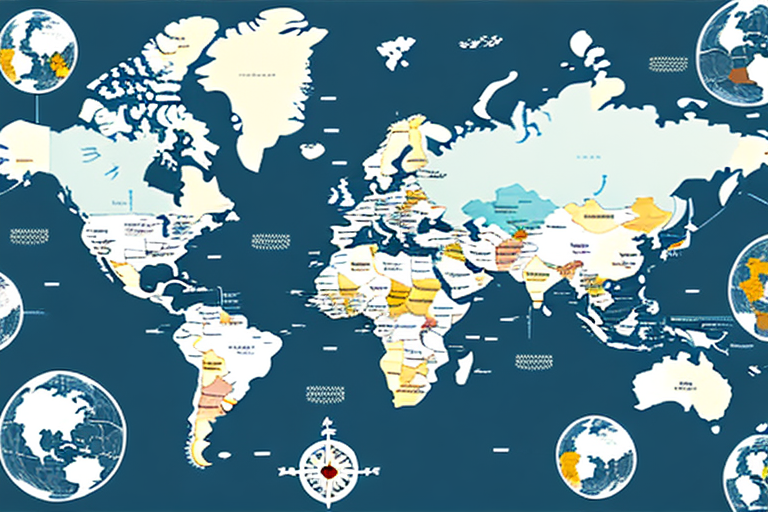 A map of the world with a variety of trade routes highlighted