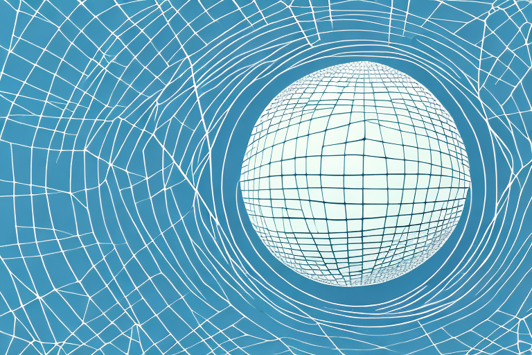 A globe surrounded by a web of interconnected lines