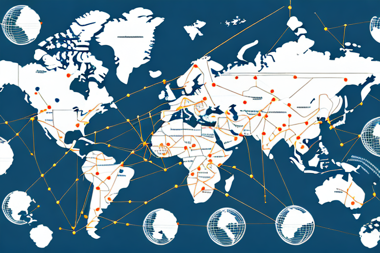 A global map with arrows connecting different countries