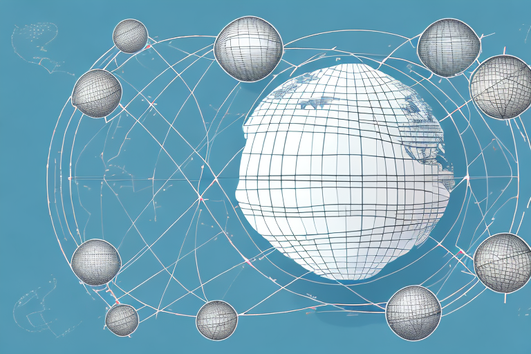 A globe with energy sources connected by lines of international trade