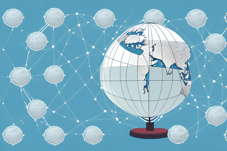 A globe with a network of trade routes connecting different countries