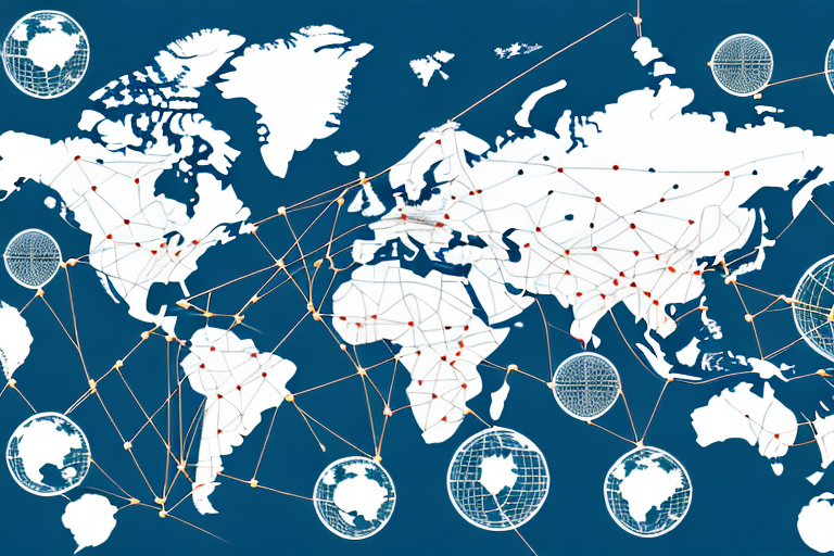 A global map with a network of arrows connecting the countries