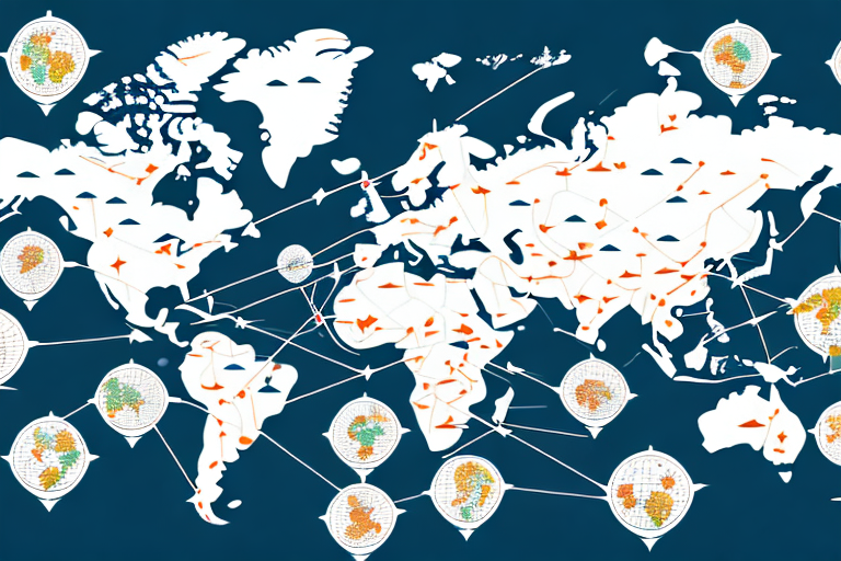 A world map with arrows connecting different countries