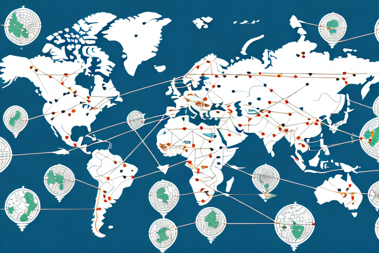 A map of the world with arrows indicating the flow of goods and services across international borders