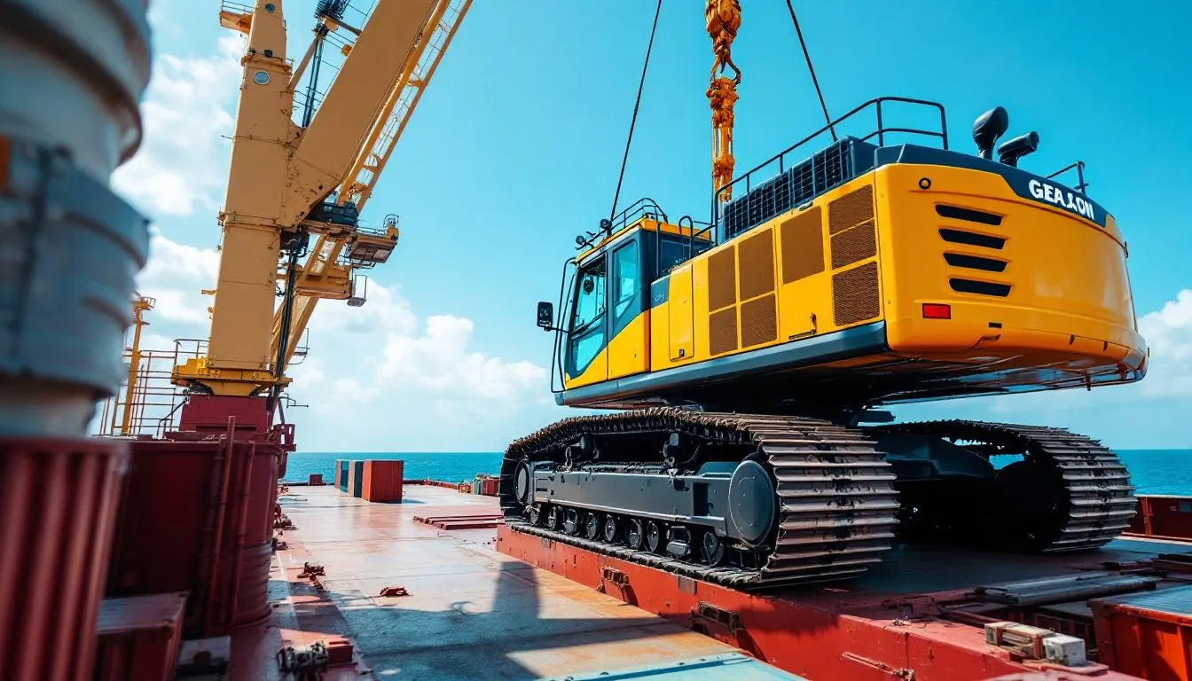 A motor vehicle is being carefully loaded onto a shipping vessel for ocean transport, indicating the process of importing vehicles to the United States. This step is crucial for ensuring compliance with safety and emission standards set by the Environmental Protection Agency (EPA).